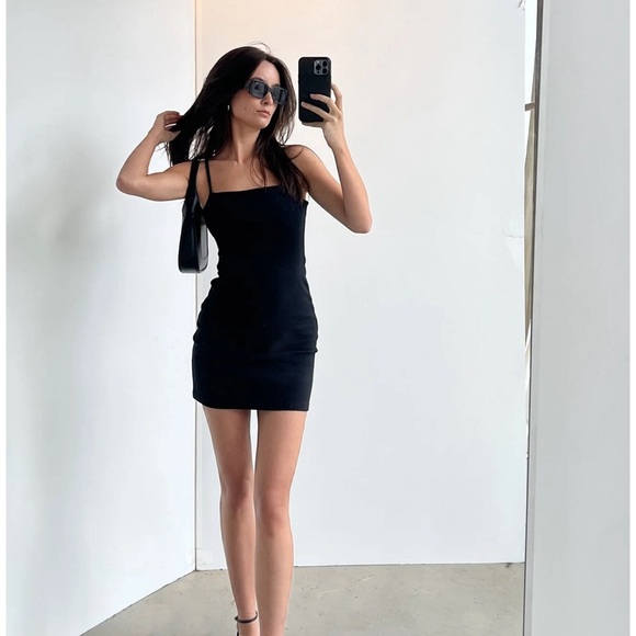 Oak + Fort Black Bodycon Ponte Knit Mini Dress Small Petite LBD Party Gothcore - Picture 5 of 9